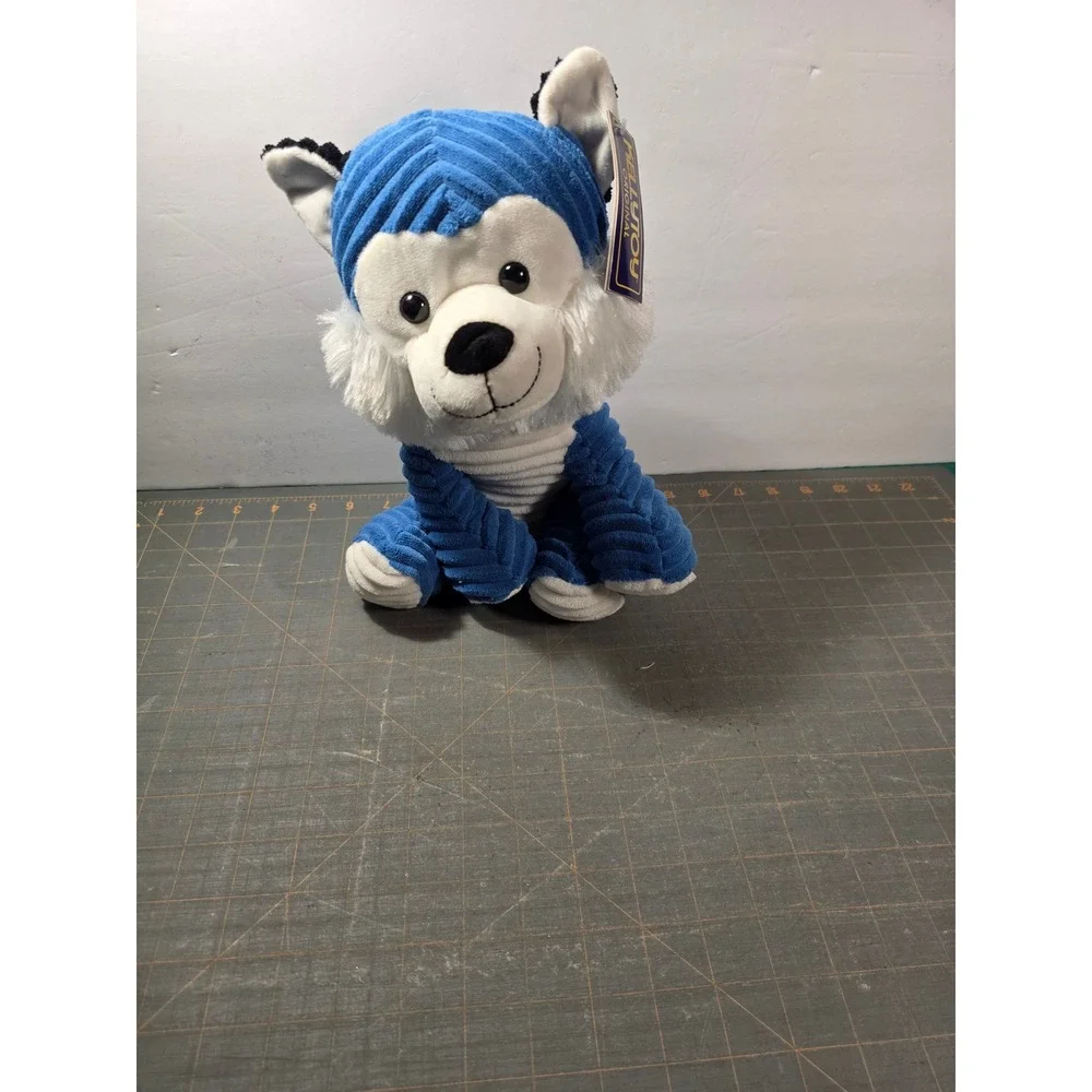 Kellytoy Husky Plush Blue White Corduroy Textured Stuffed Animal 10in